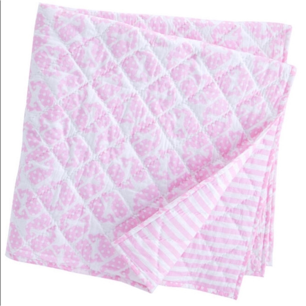 Vineyard Vines Pink and White Reversible Puzzle Whale Baby Blanket